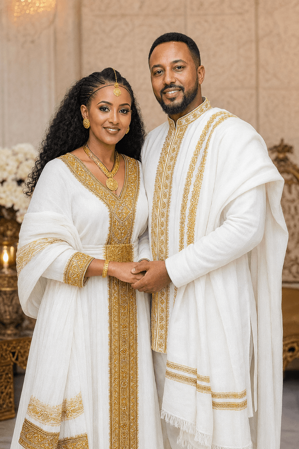 Couple holding hands with wedding rings